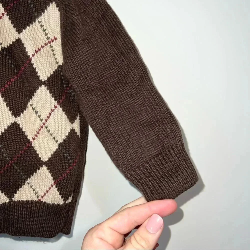 Gymboree Brown Argyle Zip Up Sweater with Hoodie Infant Boys 6-12 months